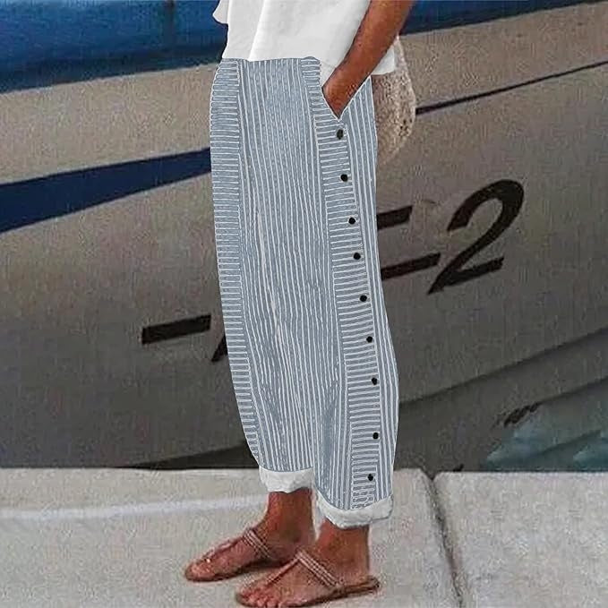 妍希|條紋排釦裝飾長褲