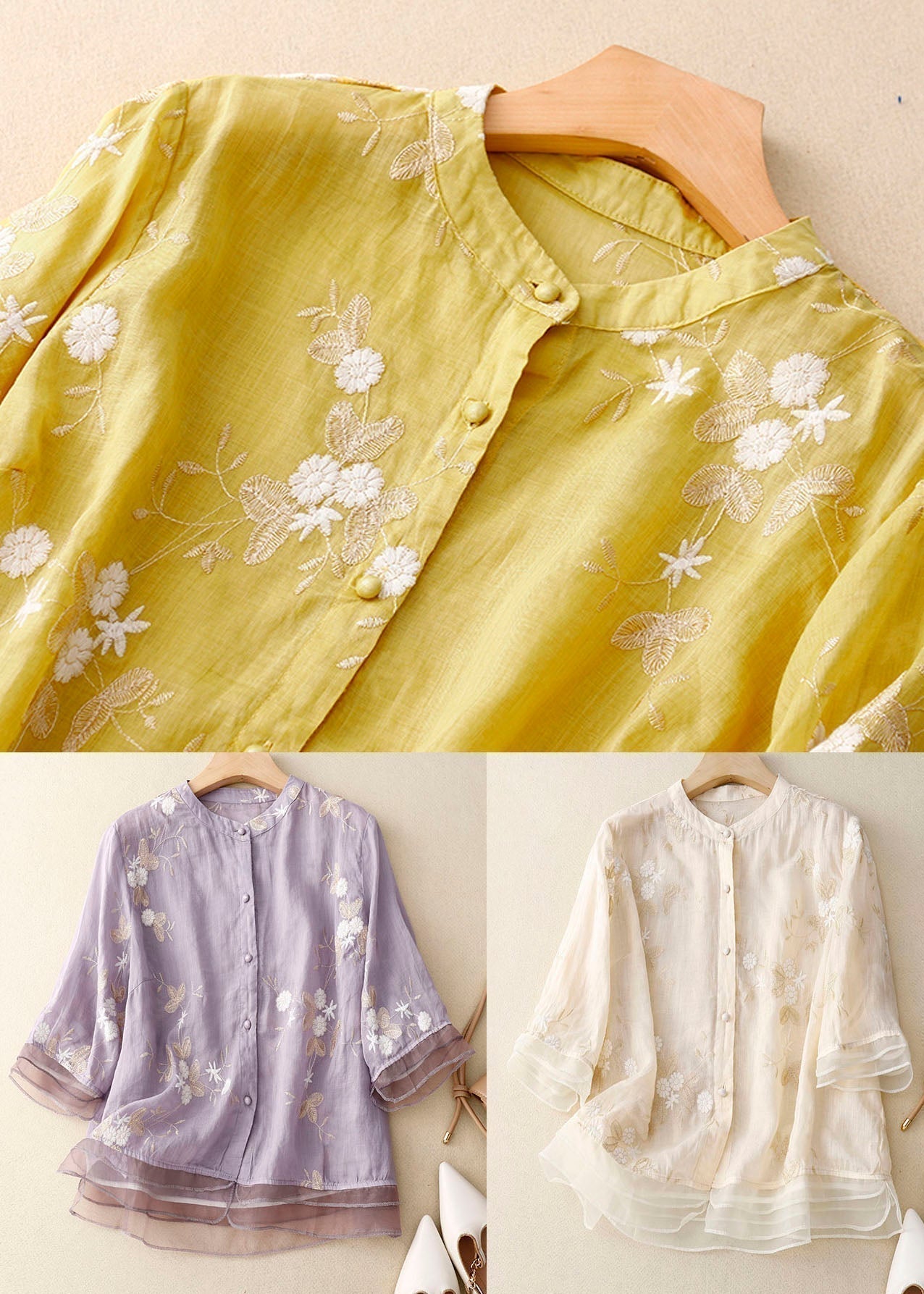 芯怡|刺繡棉麻襯衫