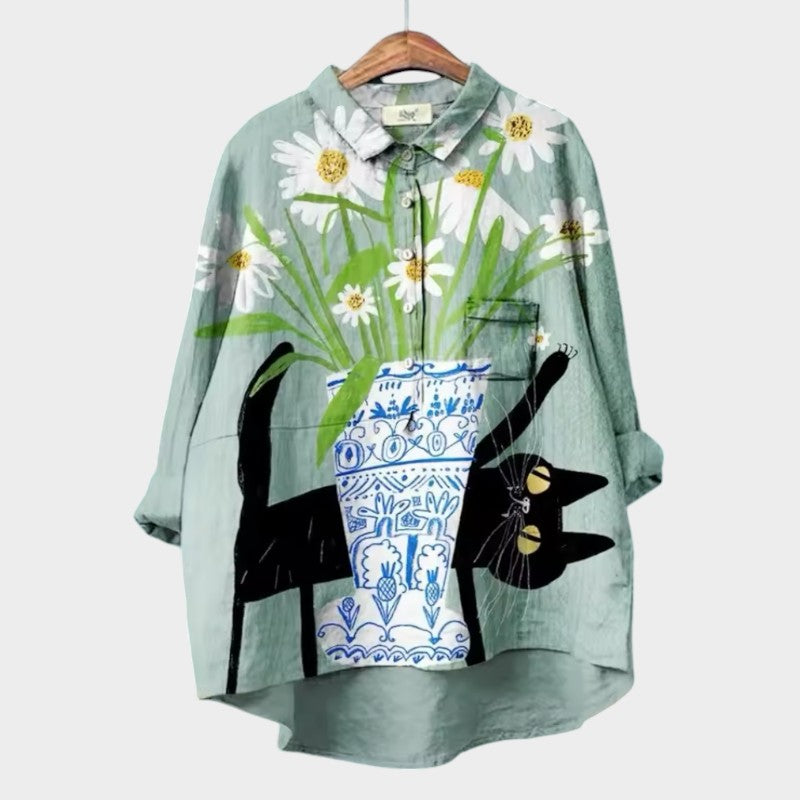 櫻寧|貓咪印花襯衫