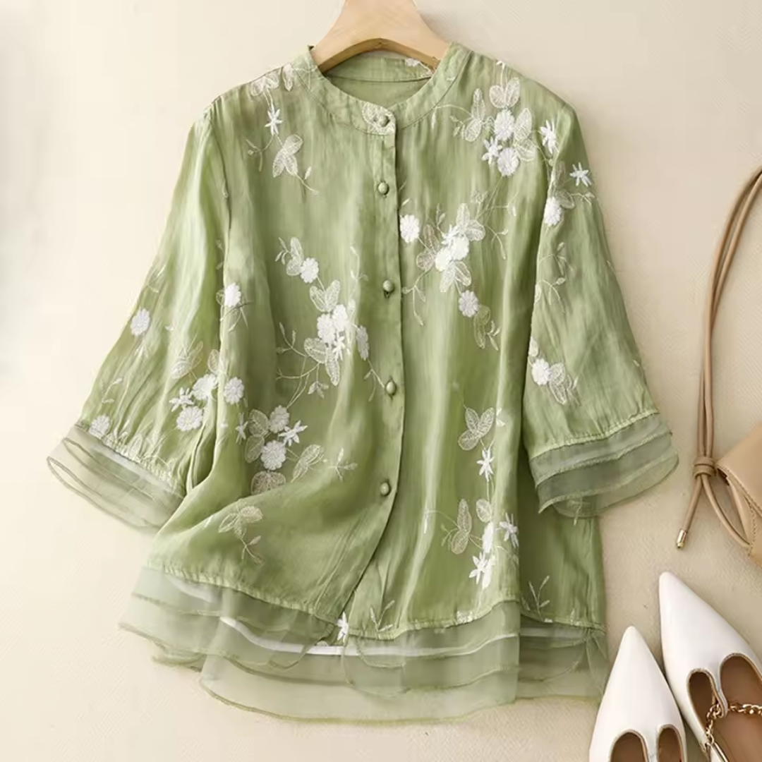 芯怡｜刺繡棉麻襯衫